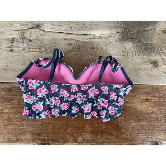 Victoria's Secret PINK Gray Rose Floral SMALL Lace Push Up Bralette Bra - Picture 2 of 2